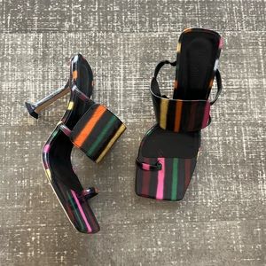 By Far Striped Sandal Mule Heels Black / Multicolor